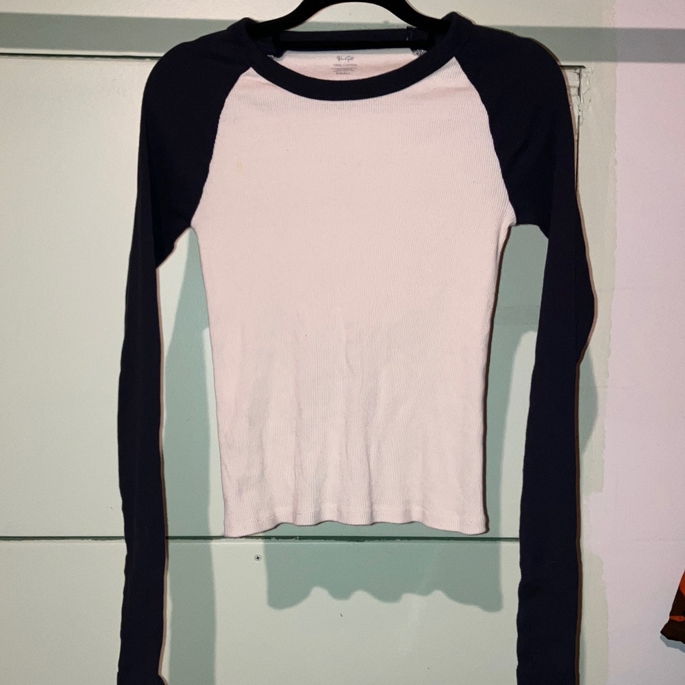 Brandy Melville White and Navy Long Sleeve Top